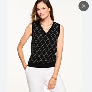 Club Monaco V- neck Vest Black and White Diamond knit cashmere silk cotton Large